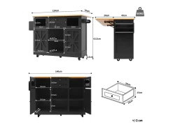Isla de cocina negra - Carrito de cocina con 2 cajones y 4 puertas - Especiero y toallero