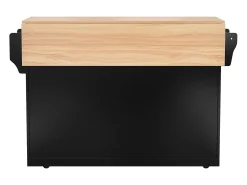 Isla de cocina negra - Isla de cocina con ruedas y patas de madera - encimera abatible - 2 cajones y 4 puertas