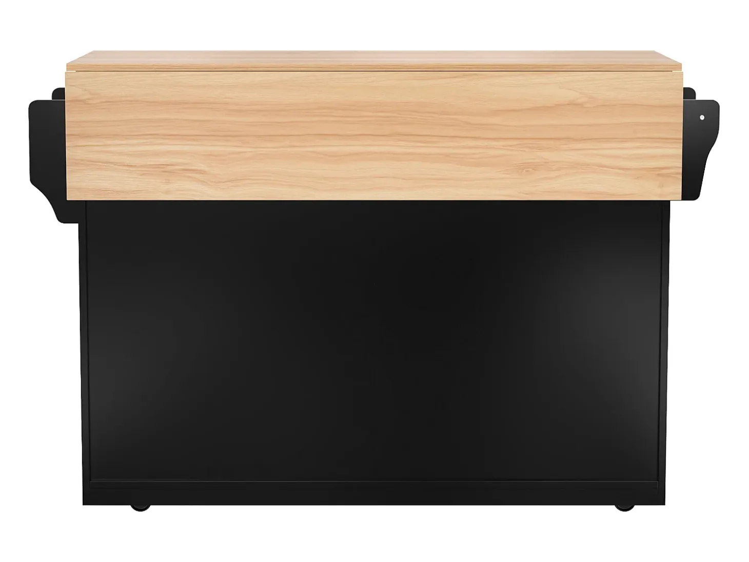 Isla de cocina negra - Isla de cocina con ruedas y patas de madera - encimera abatible - 2 cajones y 4 puertas