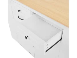 Isla de cocina negra con ruedas, 2 cajones y toma de corriente - Carro de servicio blanco con superficie extensible 120x40-70 cm