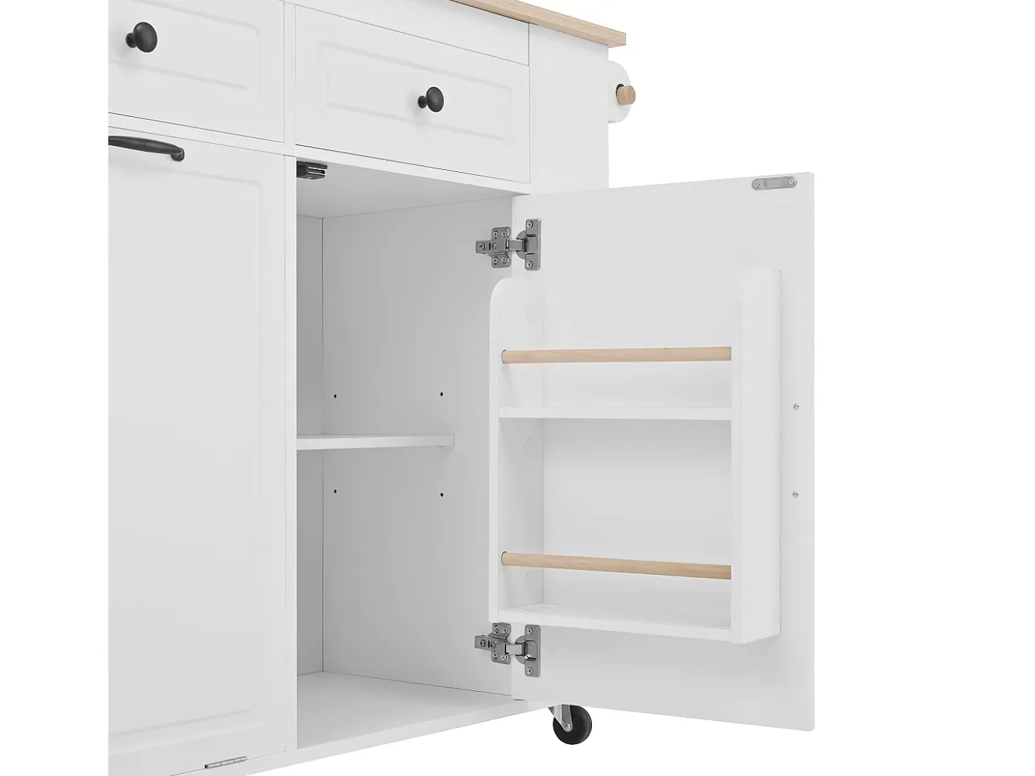 Isla de cocina negra con ruedas, 2 cajones y toma de corriente - Carro de servicio blanco con superficie extensible 120x40-70 cm