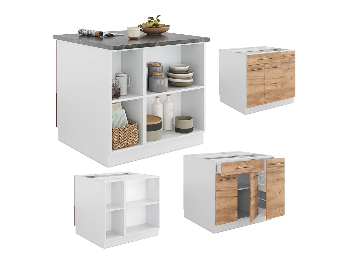 Isla de cocina oro potencia roble/blanco 90x60x82 fame-line