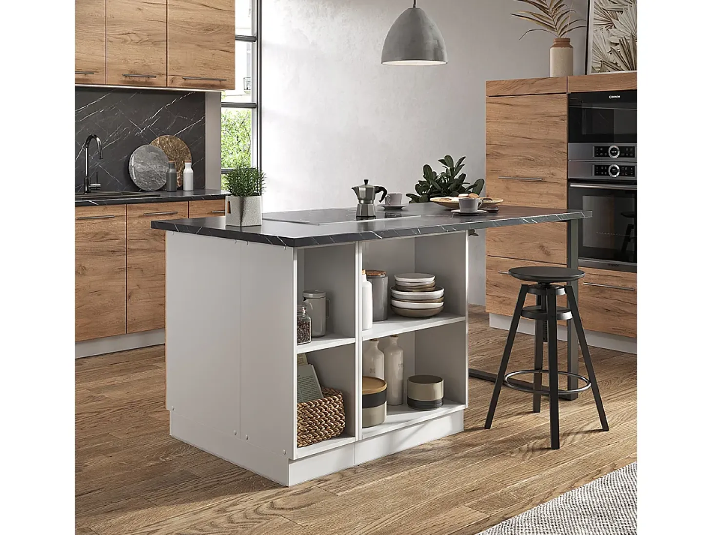 Isla de cocina oro potencia roble/blanco 90x60x82 fame-line