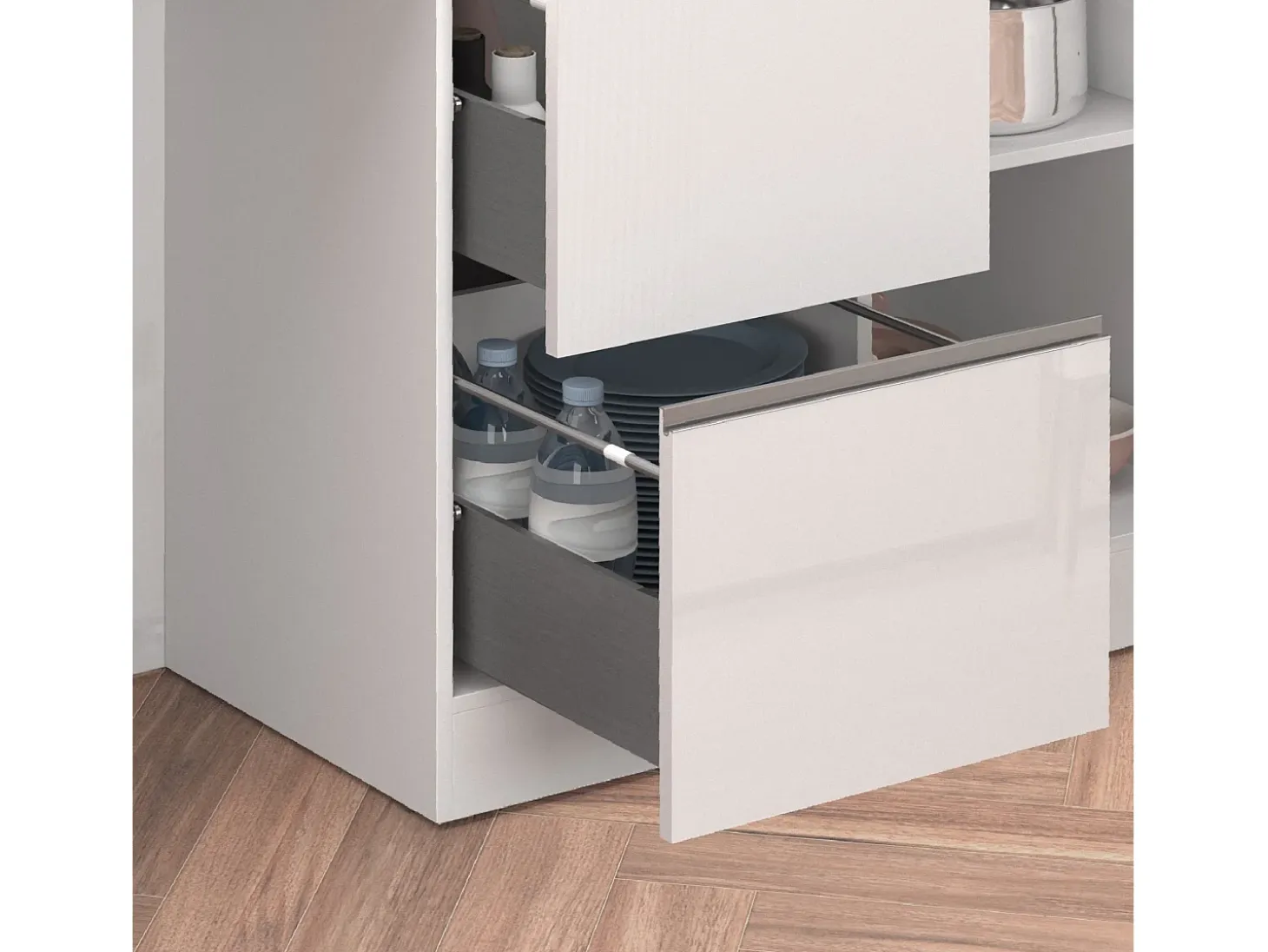 Isla de cocina Sole con 1 puerta, 2 cajones y 6 compartimentos, blanco brillo/roble, 153 x 90 x 91 cm