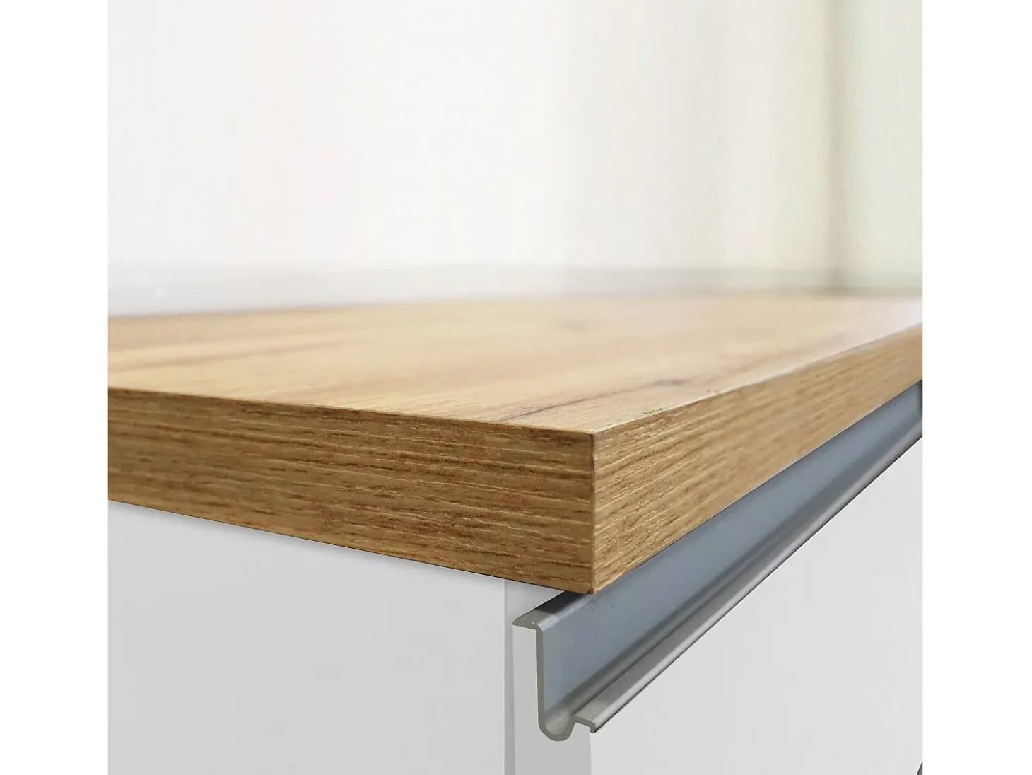 Isla de cocina Sole con 1 puerta, 2 cajones y 6 compartimentos, blanco brillo/roble, 153 x 90 x 91 cm