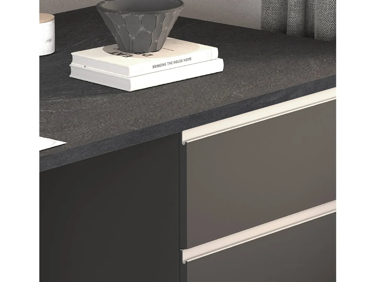 Isla de cocina Sole con 2 puertas y 2 cajones, color antracita mate/report, 160 x 90 x 90 cm