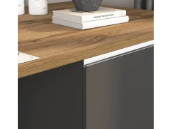 Isla de cocina Sole con 4 puertas, color antracita mate/roble, 200 x 90 x 90 cm