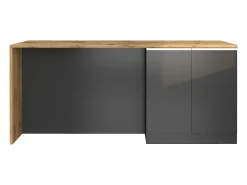 Isla de cocina Sole con 4 puertas, color antracita mate/roble, 200 x 90 x 90 cm
