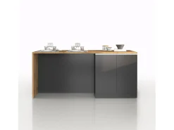 Isla de cocina Sole con 4 puertas, color antracita mate/roble, 200 x 90 x 90 cm