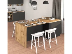 Isla de cocina Sole con 4 puertas, color antracita mate/roble, 200 x 90 x 90 cm
