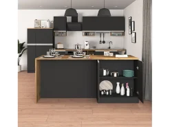 Isla de cocina Sole con 4 puertas, color antracita mate/roble, 200 x 90 x 90 cm