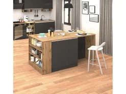 Isla de cocina Sole con 2 puertas, 2 cajones y 1 estante, color antracita mate/roble, 168 x 90 x 91 cm