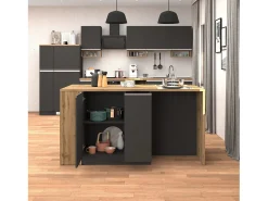 Isla de cocina Sole con 2 puertas, 2 cajones y 1 estante, color antracita mate/roble, 168 x 90 x 91 cm