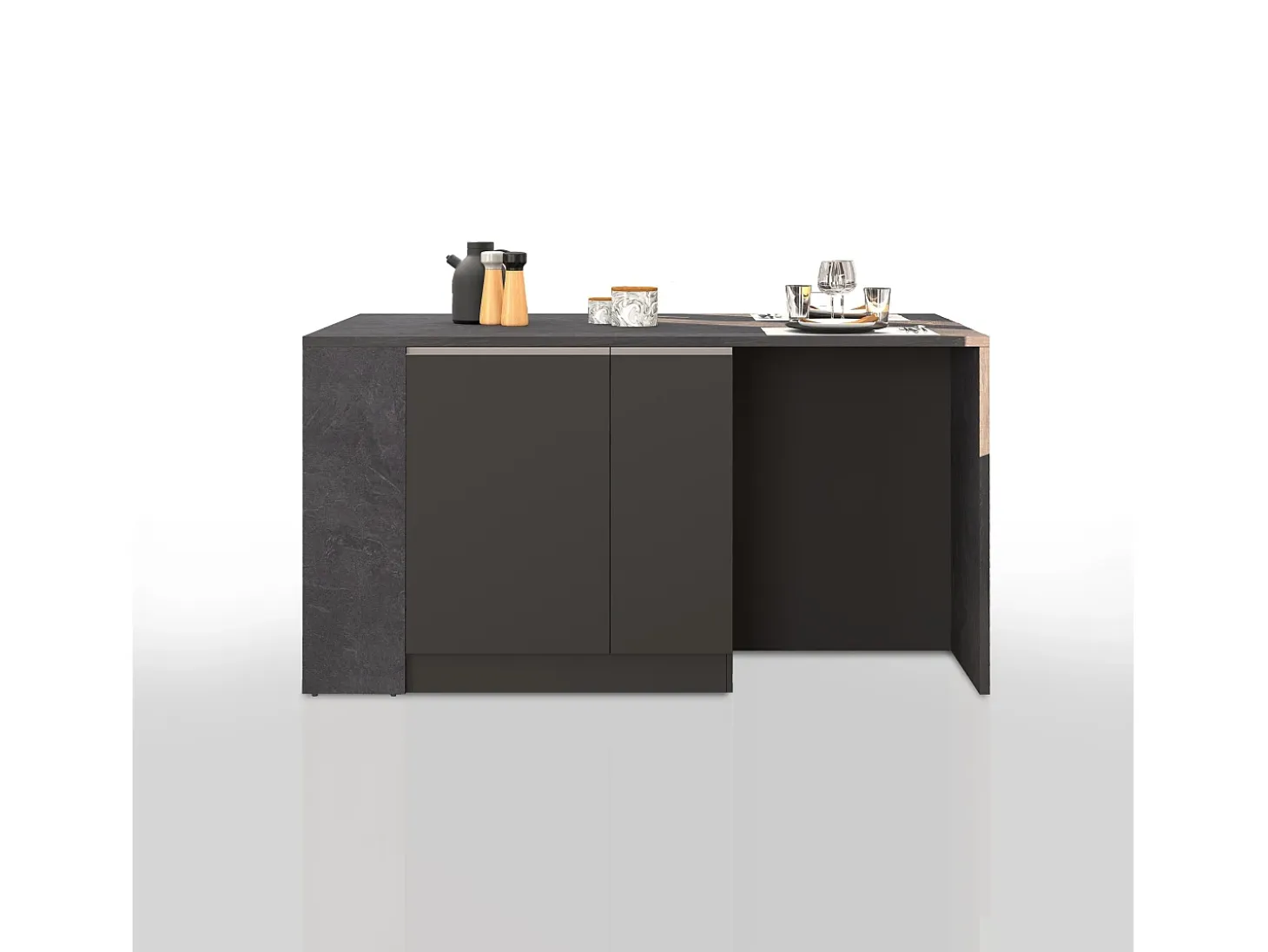 Isla de cocina Sole con 2 puertas, 2 cajones y 1 estante, color antracita mate/report, 168 x 90 x 91 cm