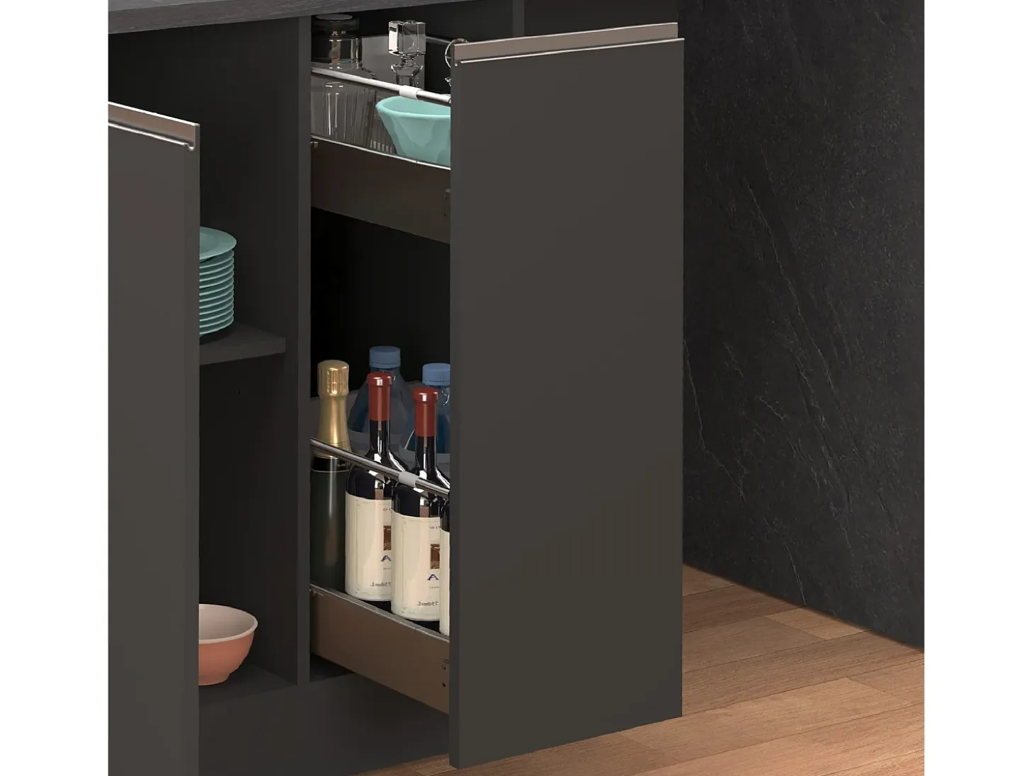 Isla de cocina Sole con 2 puertas, 2 cajones y 1 estante, color antracita mate/report, 168 x 90 x 91 cm