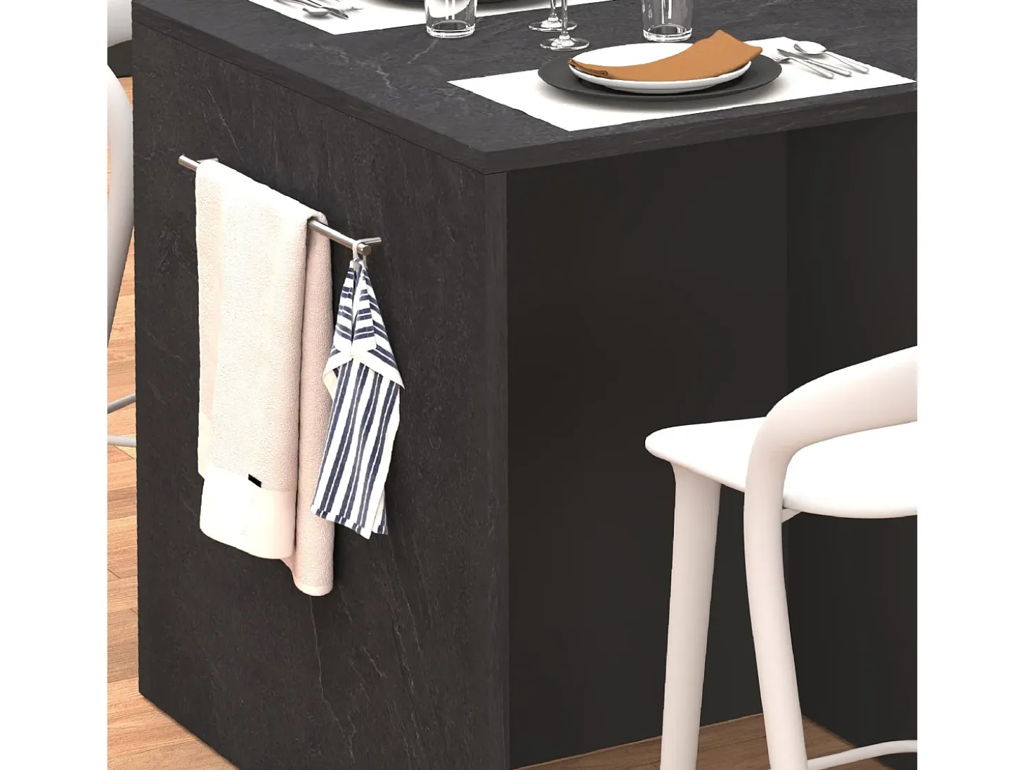 Isla de cocina Sole con 2 puertas, 2 cajones y 1 estante, color antracita mate/report, 168 x 90 x 91 cm