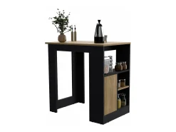 Isla de cocina Stirling en melamina con 3 estantes y puerta de almacenamiento inferior , Negro / Beige , 91.3 cm X 92 cm X 59 cm