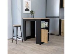 Isla de cocina Stirling en melamina con 3 estantes y puerta de almacenamiento inferior , Negro / Beige , 91.3 cm X 92 cm X 59 cm