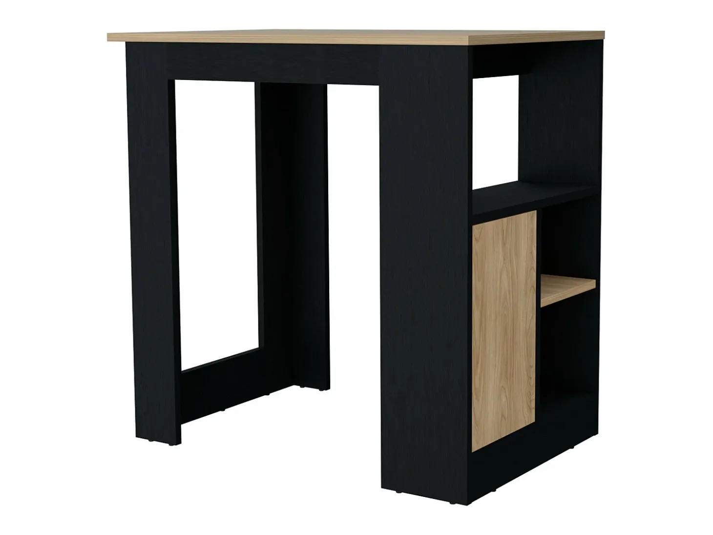 Isla de cocina Stirling en melamina con 3 estantes y puerta de almacenamiento inferior , Negro / Beige , 91.3 cm X 92 cm X 59 cm
