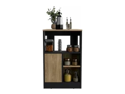 Isla de cocina Stirling en melamina con 3 estantes y puerta de almacenamiento inferior , Negro / Beige , 91.3 cm X 92 cm X 59 cm