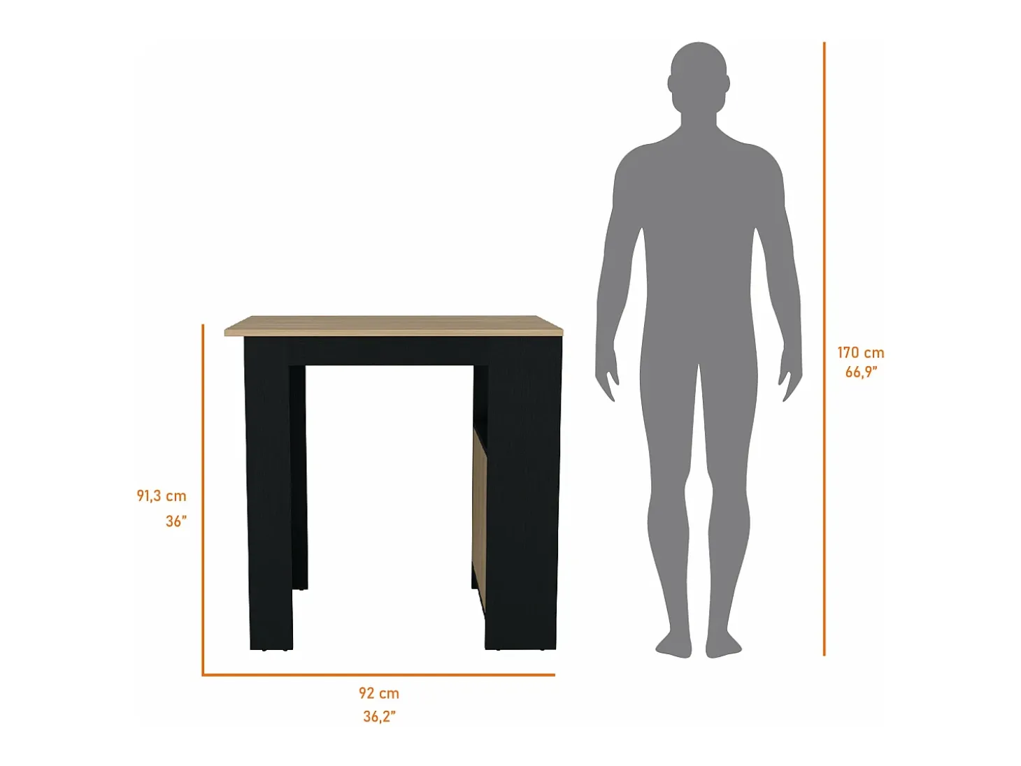 Isla de cocina Stirling en melamina con 3 estantes y puerta de almacenamiento inferior , Negro / Beige , 91.3 cm X 92 cm X 59 cm