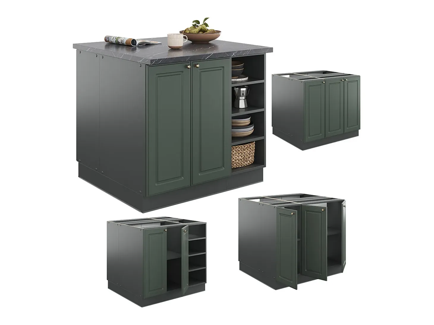 Isla de cocina verde-dorado casa de campo/antracita 90x60x82 fame-line