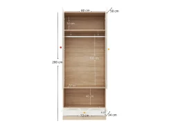 Juego de 2 armarios infantiles 160x50x200 cm - con barras para colgar ropa - con camas para gatos - 4 puertas - blanco + natural