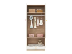 Juego de 2 armarios infantiles 160x50x200 cm - con barras para colgar ropa - con camas para gatos - 4 puertas - blanco + natural