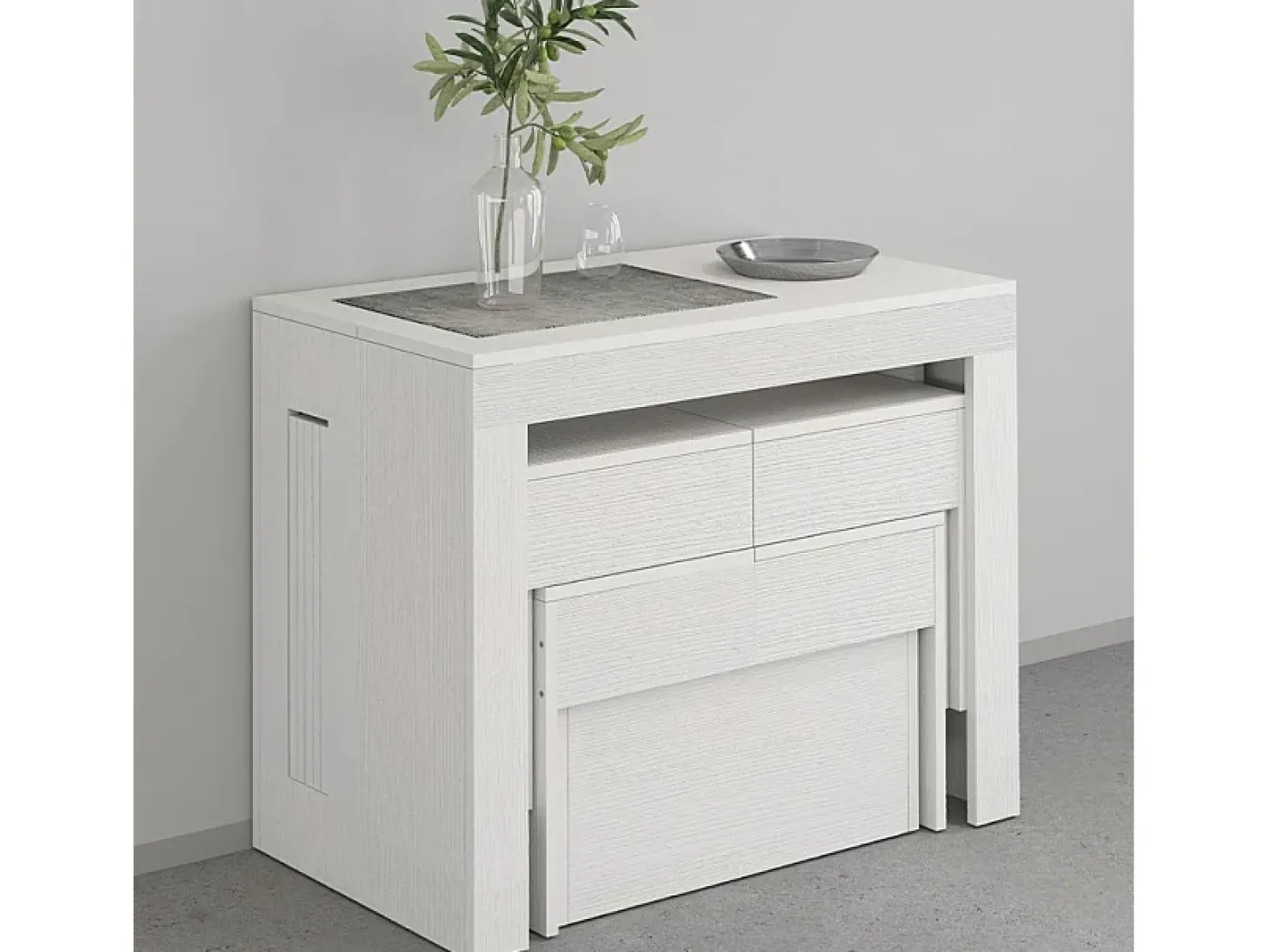 Juego de 2 bancos extensibles 66 - 290 cm para mesa de comedor Pratika A + B - Blanco Shabby