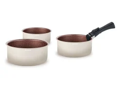 Juego de 3 cacerolas (16-18-20 cm) + 1 con mango extraíble - Aptas para todo tipo de cocinas, incluidas las de inducción