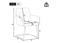 Juego de 6 elegantes sillas de comedor con reposabrazos, piel sintética, patas de metal curvadas, color gris (56 x 56 x 76 cm)