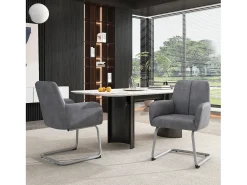 Juego de 6 elegantes sillas de comedor con reposabrazos, piel sintética, patas de metal curvadas, color gris (56 x 56 x 76 cm)