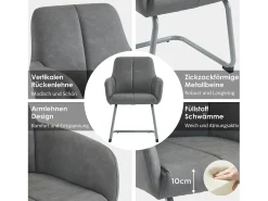Juego de 6 elegantes sillas de comedor con reposabrazos, piel sintética, patas de metal curvadas, color gris (56 x 56 x 76 cm)