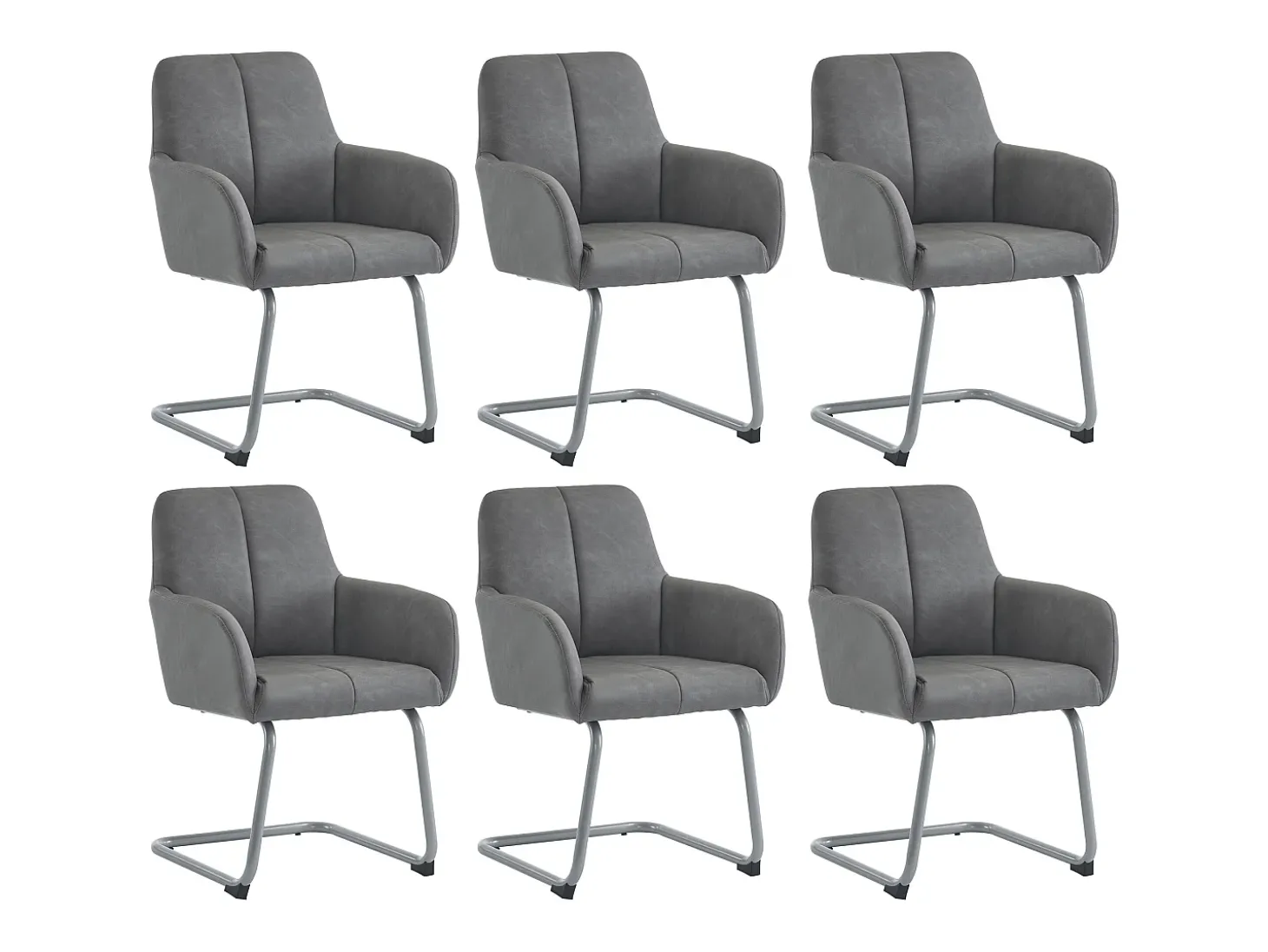 Juego de 6 elegantes sillas de comedor con reposabrazos, piel sintética, patas de metal curvadas, color gris (56 x 56 x 76 cm)