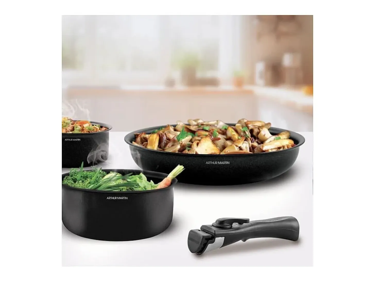 Juego de 20 piezas de utensilios de cocina de aluminio para inducción - Mango extraíble - Apto para todo tipo de cocinas, inclui