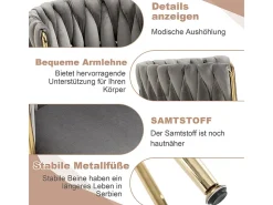 Juego de 2 Silla en terciopelo gris - patas de metal con patines antideslizantes - 54x52x72cm
