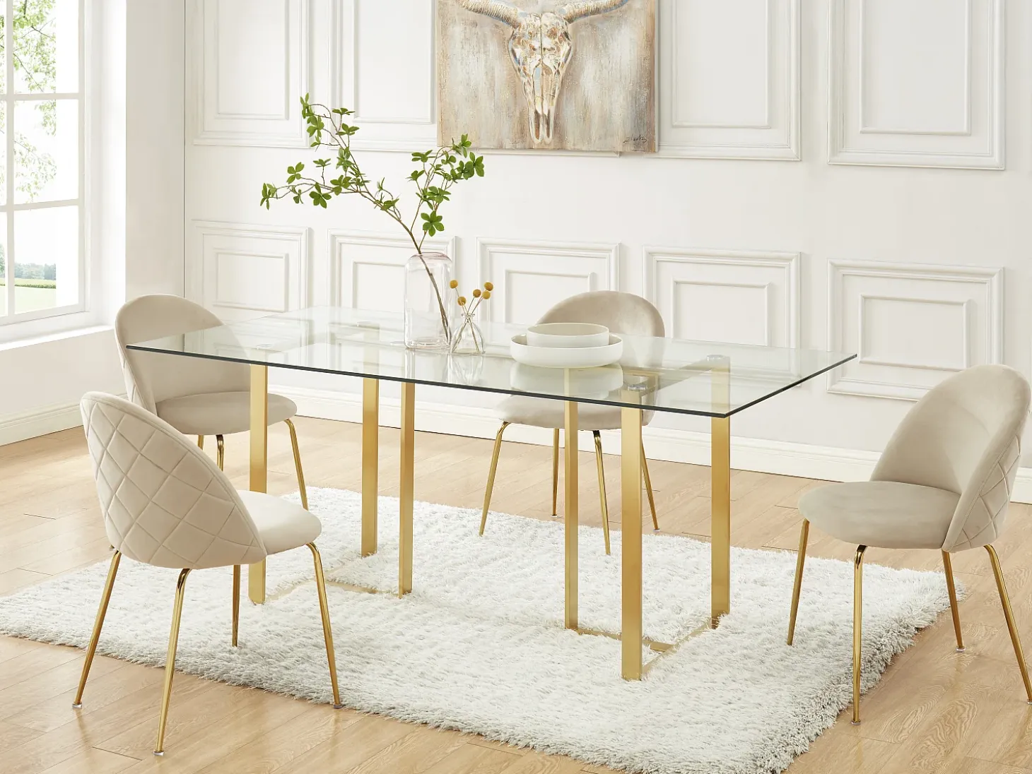 Juego de 2 sillas - Terciopelo y metal dorado - Beige. MELBOURNE