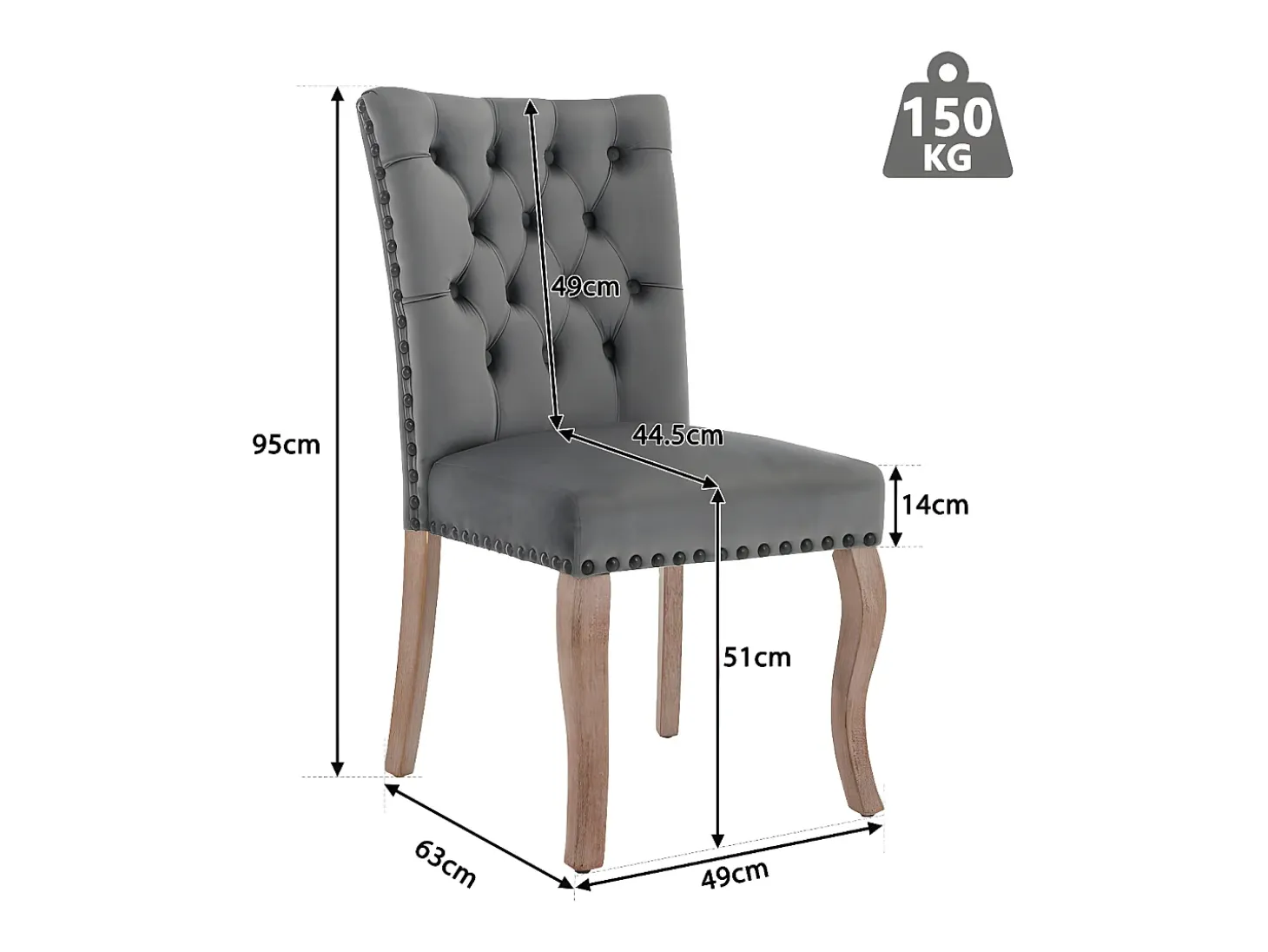 Juego de 2 sillas acolchadas de terciopelo - estructura de madera maciza - gris