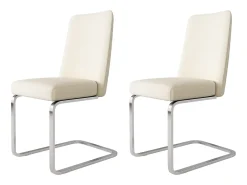 Juego de 4 sillas cantilever de terciopelo - respaldo con diseño de rombos - base de metal plateado - Beige