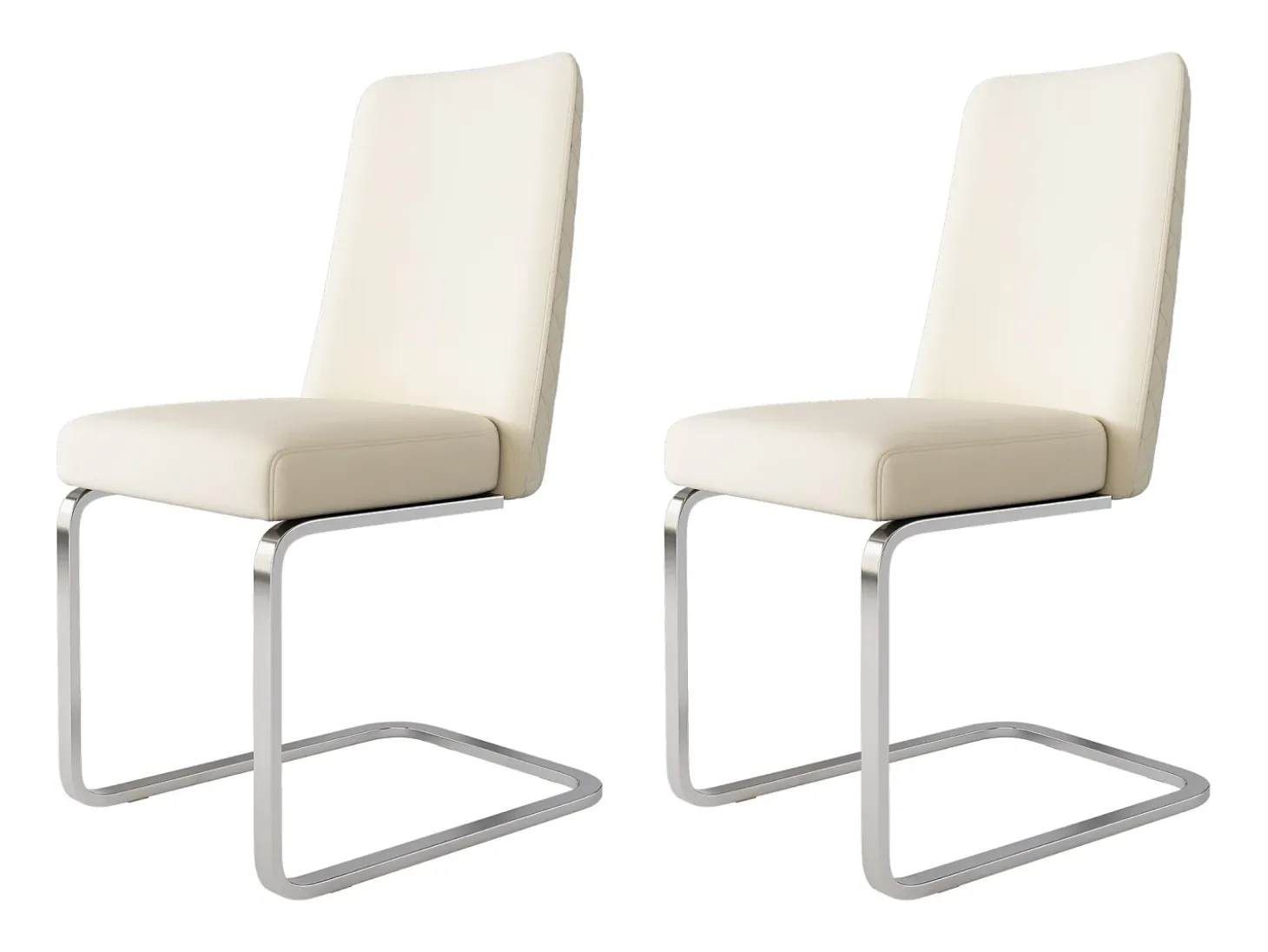 Juego de 4 sillas cantilever de terciopelo - respaldo con diseño de rombos - base de metal plateado - Beige