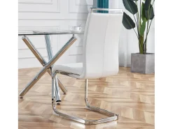 Juego de 4 sillas con base de trineo - Base de metal cromado Soporta hasta 120 kg Acolchado suave con funda de piel sintética - Blanco