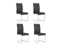 Juego de 4 sillas con base de trineo - Base de metal cromado que soporta hasta 120 kg, acolchado suave con funda de piel sintética - Color negro