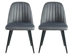 Juego de 2 sillas con brazos vintage de terciopelo y metal negro ELEANA - Color: gris