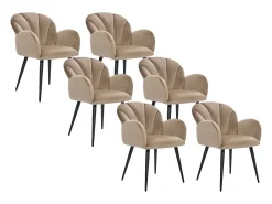 Juego de 6 sillas con brazos de terciopelo y metal negro - Beige - LANSENA