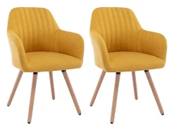 Juego de 2 sillas con brazos - Tela y metal efecto madera - Amarillo - ELEANA