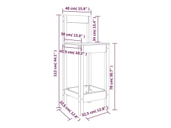 Juego de 2 sillas de bar 40x41,5x112 cm madera maciza de pino