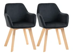Juego de 2 sillas de cocina ergonómicas con reposabrazos y respaldo alargados, hasta 120 kg, poliéster y madera, color negro