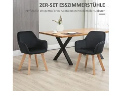 Juego de 2 sillas de cocina ergonómicas con reposabrazos y respaldo alargados, hasta 120 kg, poliéster y madera, color negro
