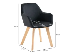 Juego de 2 sillas de cocina ergonómicas con reposabrazos y respaldo alargados, hasta 120 kg, poliéster y madera, color negro