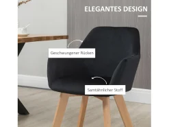 Juego de 2 sillas de cocina ergonómicas con reposabrazos y respaldo alargados, hasta 120 kg, poliéster y madera, color negro